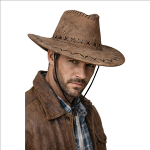 Men's Unbranded Brown Cowboy Hat with Black Stitching, One Size